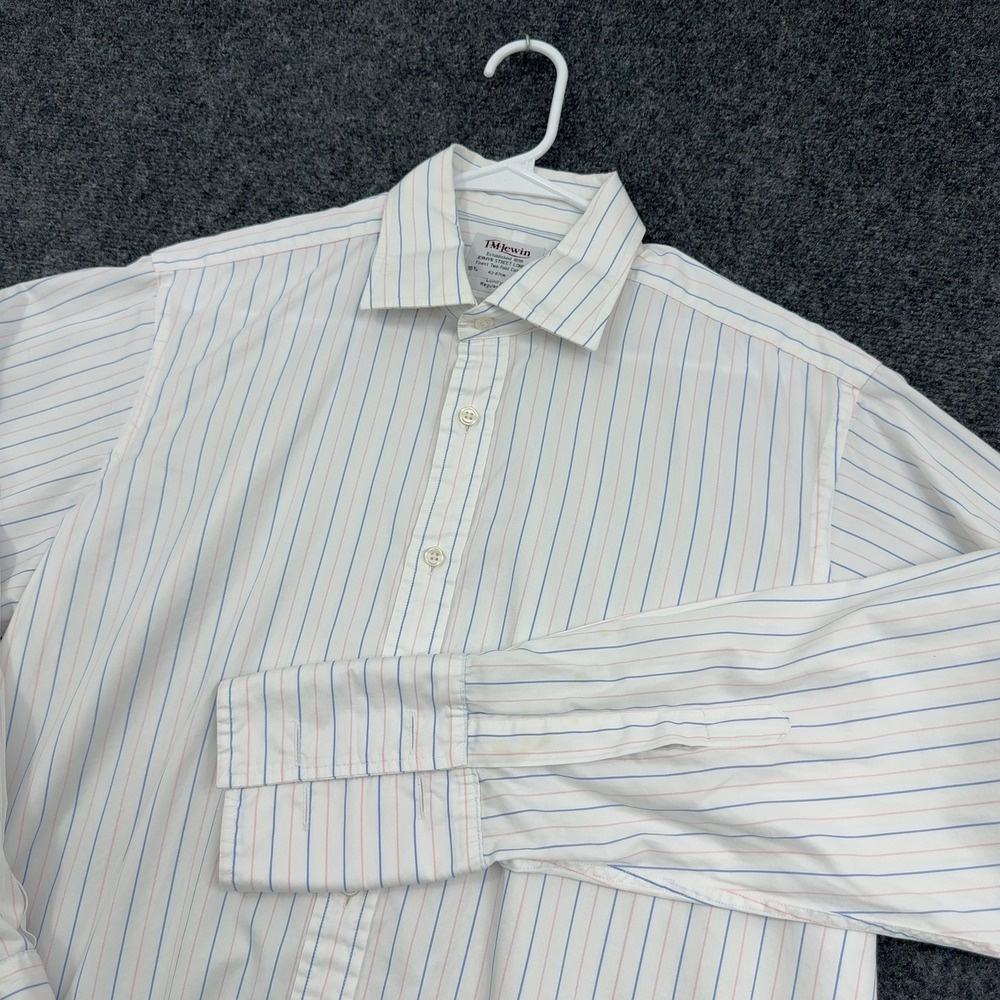 TM Lewin Shirt Mens 16.5 White Pink Blue Cotton Striped Regular Fit Business